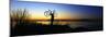 Silhouetted Cyclist Holding Bicycle over Head, River's Edge, Sunset, Alaska-null-Mounted Photographic Print