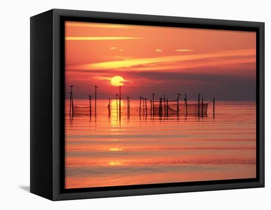 Silhouetted Fishing Net at Sunset-Lowell Georgia-Framed Stretched Canvas