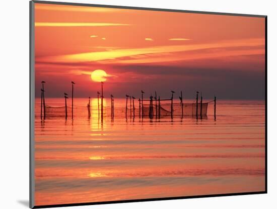 Silhouetted Fishing Net at Sunset-Lowell Georgia-Mounted Photographic Print