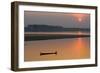 Silhouetted Man in Longtail Boat Along the Mekong River-null-Framed Premium Photographic Print