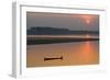 Silhouetted Man in Longtail Boat Along the Mekong River-null-Framed Premium Photographic Print