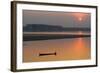 Silhouetted Man in Longtail Boat Along the Mekong River-null-Framed Photographic Print