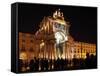 Silhouetted People on Praca Do Comercio under the Illuminated Rua Augusta Arch at Night in Central -Stuart Forster-Framed Stretched Canvas