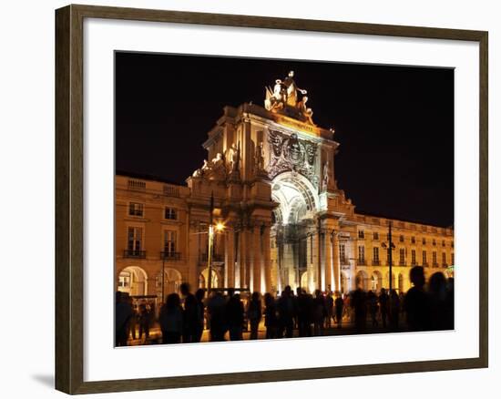 Silhouetted People on Praca Do Comercio under the Illuminated Rua Augusta Arch at Night in Central -Stuart Forster-Framed Photographic Print