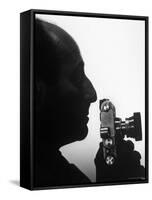 Silhouetted Profile of Photographer Alfred Eisenstaedt with a Camera-Alfred Eisenstaedt-Framed Stretched Canvas
