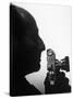 Silhouetted Profile of Photographer Alfred Eisenstaedt with a Camera-Alfred Eisenstaedt-Stretched Canvas