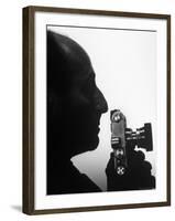 Silhouetted Profile of Photographer Alfred Eisenstaedt with a Camera-Alfred Eisenstaedt-Framed Premium Photographic Print