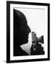 Silhouetted Profile of Photographer Alfred Eisenstaedt with a Camera-Alfred Eisenstaedt-Framed Premium Photographic Print