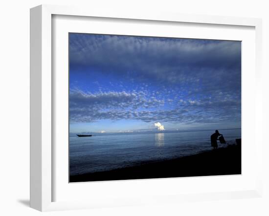 Silhouetted Woman on Lake Tanganyika, Tanzania-Kristin Mosher-Framed Premium Photographic Print