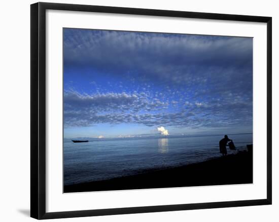 Silhouetted Woman on Lake Tanganyika, Tanzania-Kristin Mosher-Framed Photographic Print