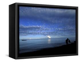 Silhouetted Woman on Lake Tanganyika, Tanzania-Kristin Mosher-Framed Stretched Canvas