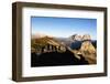 Silhouettes of hikers frame Sass Beca and Sassolungo from Cima Belvedere, Canazei, Val di Fassa, Tr-Roberto Moiola-Framed Photographic Print