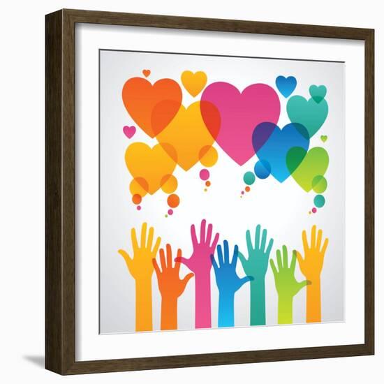 Silhouettes of Human Hands are Drawn to the Icons of Hearts. the Concept of Love between People .Th-VLADGRIN-Framed Art Print