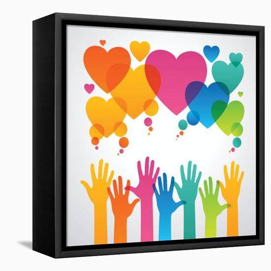 Silhouettes of Human Hands are Drawn to the Icons of Hearts. the Concept of Love between People .Th-VLADGRIN-Framed Stretched Canvas
