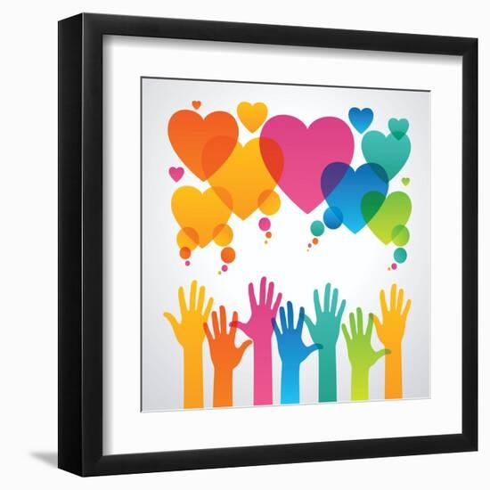 Silhouettes of Human Hands are Drawn to the Icons of Hearts. the Concept of Love between People .Th-VLADGRIN-Framed Art Print