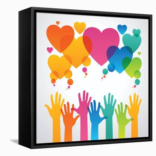 Silhouettes of Human Hands are Drawn to the Icons of Hearts. the Concept of Love between People .Th-VLADGRIN-Framed Stretched Canvas