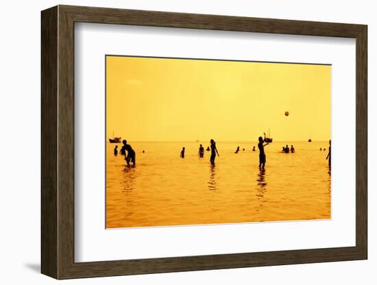 Silhouettes of People Playing Games in the Sea Full of Sailing-Ship-Dimitar Yalamov-Framed Photographic Print