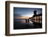 Silhouettes of surfers at Huntington Beach Pier at sunset, California, USA-Panoramic Images-Framed Photographic Print