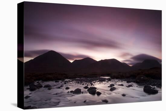 Silhouettes of the Red Cullin at Dawn, with Stream in the Foreground, Isle of Skye, Scotland, UK-Mark Hamblin-Stretched Canvas