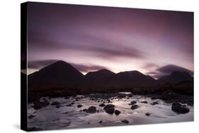 Silhouettes of the Red Cullin at Dawn, with Stream in the Foreground, Isle of Skye, Scotland, UK-Mark Hamblin-Stretched Canvas