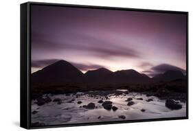Silhouettes of the Red Cullin at Dawn, with Stream in the Foreground, Isle of Skye, Scotland, UK-Mark Hamblin-Framed Stretched Canvas