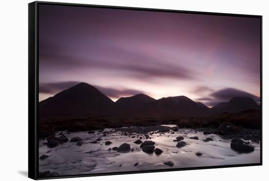 Silhouettes of the Red Cullin at Dawn, with Stream in the Foreground, Isle of Skye, Scotland, UK-Mark Hamblin-Framed Stretched Canvas