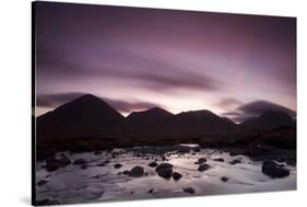 Silhouettes of the Red Cullin at Dawn, with Stream in the Foreground, Isle of Skye, Scotland, UK-Mark Hamblin-Stretched Canvas