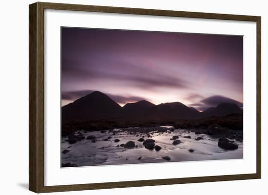 Silhouettes of the Red Cullin at Dawn, with Stream in the Foreground, Isle of Skye, Scotland, UK-Mark Hamblin-Framed Photographic Print