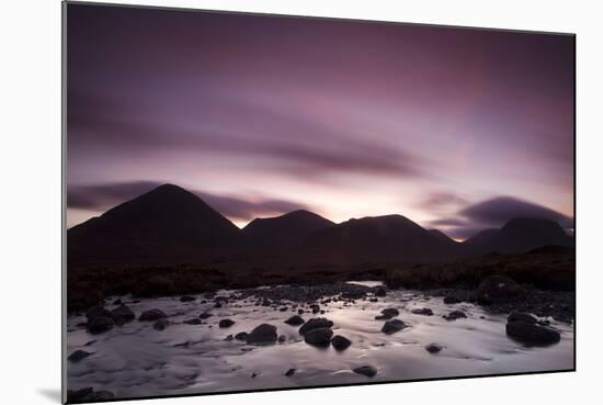 Silhouettes of the Red Cullin at Dawn, with Stream in the Foreground, Isle of Skye, Scotland, UK-Mark Hamblin-Mounted Photographic Print