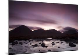 Silhouettes of the Red Cullin at Dawn, with Stream in the Foreground, Isle of Skye, Scotland, UK-Mark Hamblin-Mounted Photographic Print