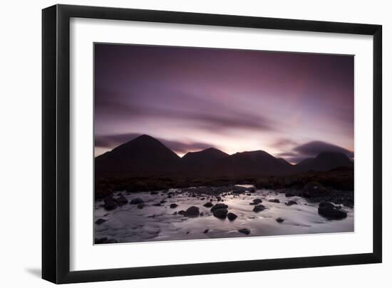 Silhouettes of the Red Cullin at Dawn, with Stream in the Foreground, Isle of Skye, Scotland, UK-Mark Hamblin-Framed Photographic Print