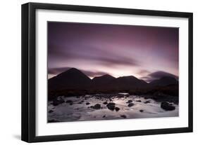 Silhouettes of the Red Cullin at Dawn, with Stream in the Foreground, Isle of Skye, Scotland, UK-Mark Hamblin-Framed Photographic Print