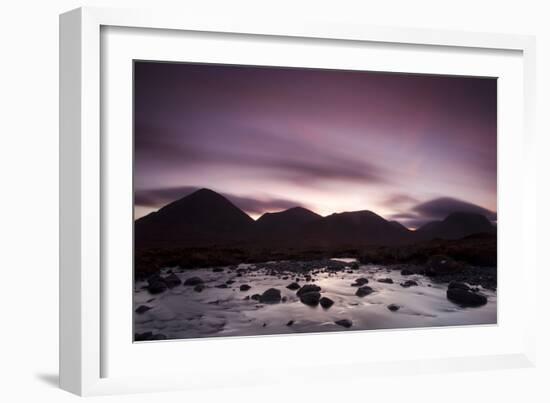 Silhouettes of the Red Cullin at Dawn, with Stream in the Foreground, Isle of Skye, Scotland, UK-Mark Hamblin-Framed Photographic Print