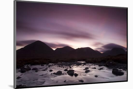 Silhouettes of the Red Cullin at Dawn, with Stream in the Foreground, Isle of Skye, Scotland, UK-Mark Hamblin-Mounted Photographic Print