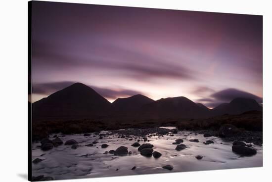 Silhouettes of the Red Cullin at Dawn, with Stream in the Foreground, Isle of Skye, Scotland, UK-Mark Hamblin-Stretched Canvas