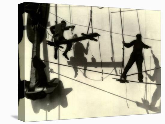 Silhouettes of Workers Using Rope Rigging to Clean and Paint the Side of a Ship-J^ Kauffmann-Stretched Canvas