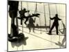 Silhouettes of Workers Using Rope Rigging to Clean and Paint the Side of a Ship-J^ Kauffmann-Mounted Photographic Print