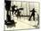 Silhouettes of Workers Using Rope Rigging to Clean and Paint the Side of a Ship-J^ Kauffmann-Mounted Photographic Print