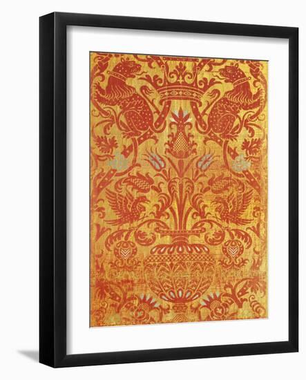 Silk Brocade Cloth with Zoomorphic and Vegetable Motifs, 16th Century-null-Framed Giclee Print