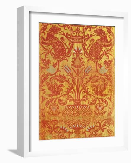 Silk Brocade Cloth with Zoomorphic and Vegetable Motifs, 16th Century-null-Framed Giclee Print