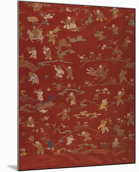 Silk Brocade, with 100 Children Design, Front-Oriental School -Mounted Premium Giclee Print