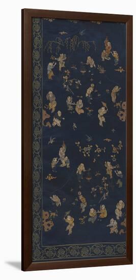 Silk Brocade, with 100 Children Design on Blue, Left-Oriental School -Framed Premium Giclee Print