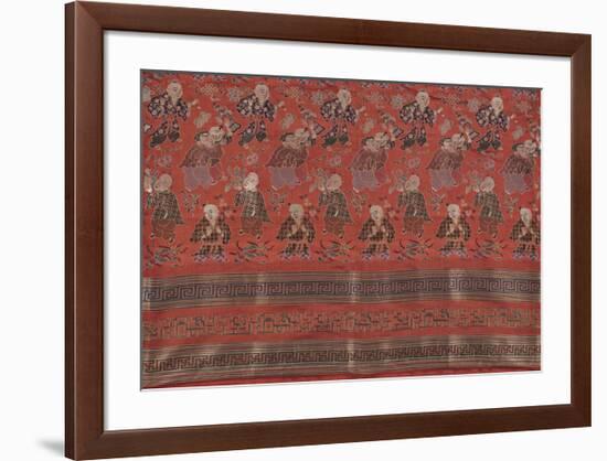 Silk Brocade, with 100 Children Design on Red-Oriental School -Framed Premium Giclee Print