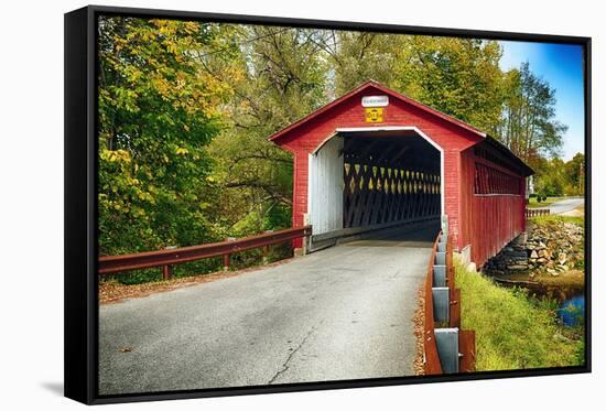 Silk Covered Bridge, Bennington, Vermont-George Oze-Framed Stretched Canvas