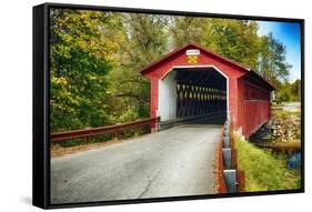 Silk Covered Bridge, Bennington, Vermont-George Oze-Framed Stretched Canvas