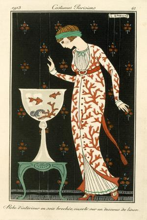 green emerald velvet dress 1913 Color Print Edwardian Fashion Illustration Evening Dinner Dress Gown  Ladies