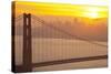 Sillouette of the Golden Gate Bridge and San Francisco Skyline at Sunrise-Miles-Stretched Canvas