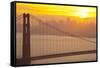 Sillouette of the Golden Gate Bridge and San Francisco Skyline at Sunrise-Miles-Framed Stretched Canvas