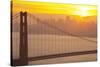 Sillouette of the Golden Gate Bridge and San Francisco Skyline at Sunrise-Miles-Stretched Canvas