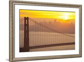 Sillouette of the Golden Gate Bridge and San Francisco Skyline at Sunrise-Miles-Framed Photographic Print